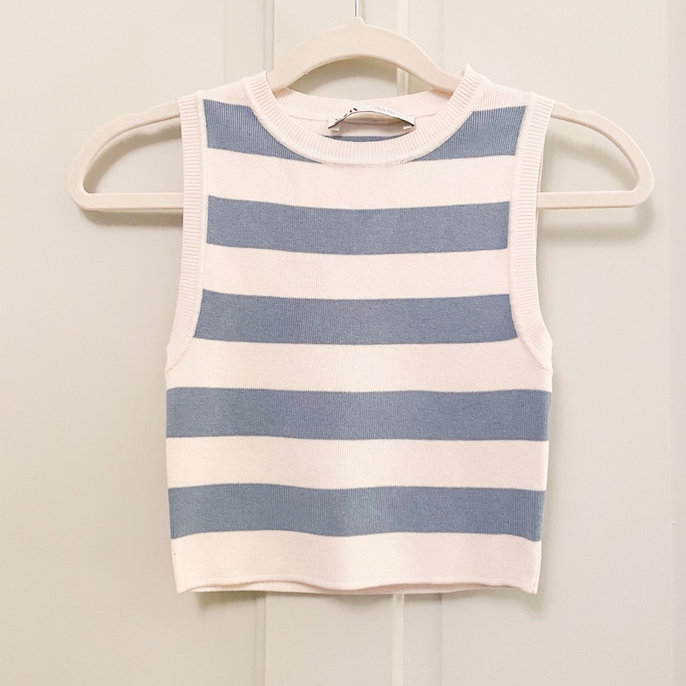 Zara Blue and White Striped Crop Top